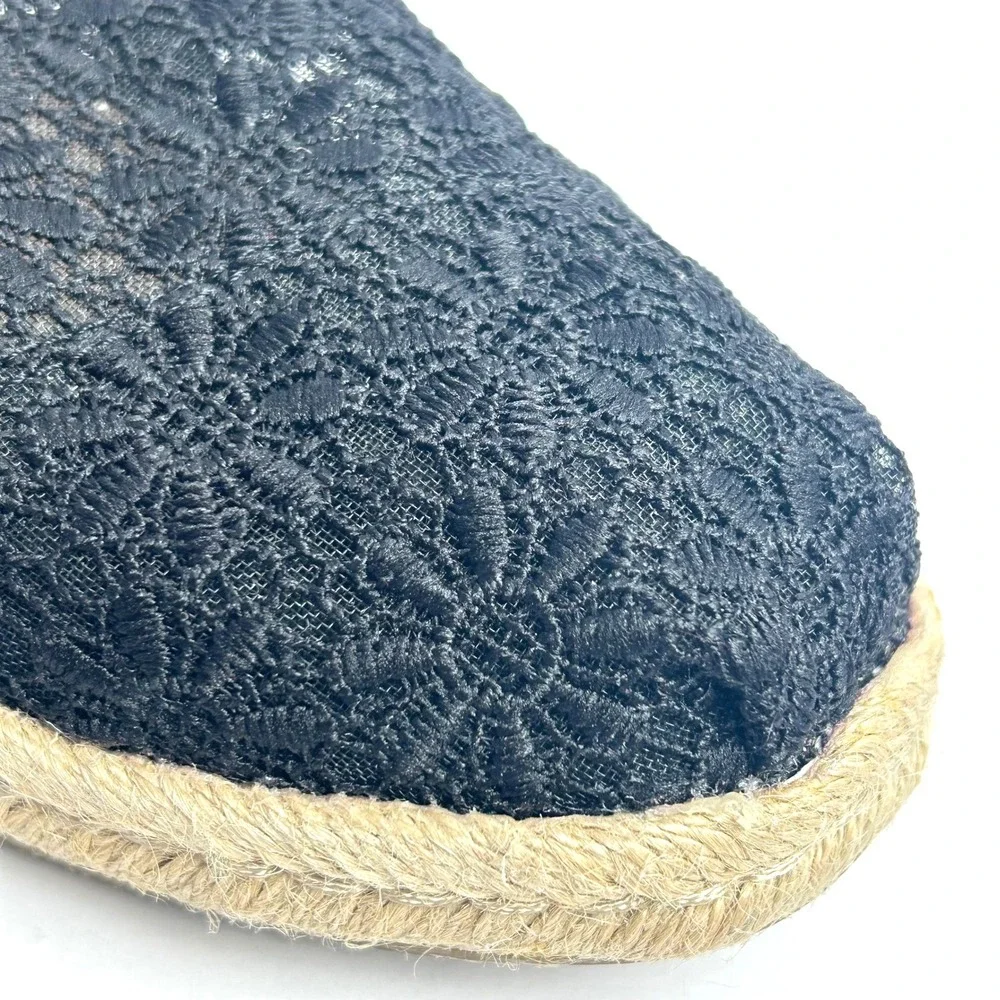 TOMS Black Lace Espadrille‎ Slip On Casual Shoes Women's Size 5.5